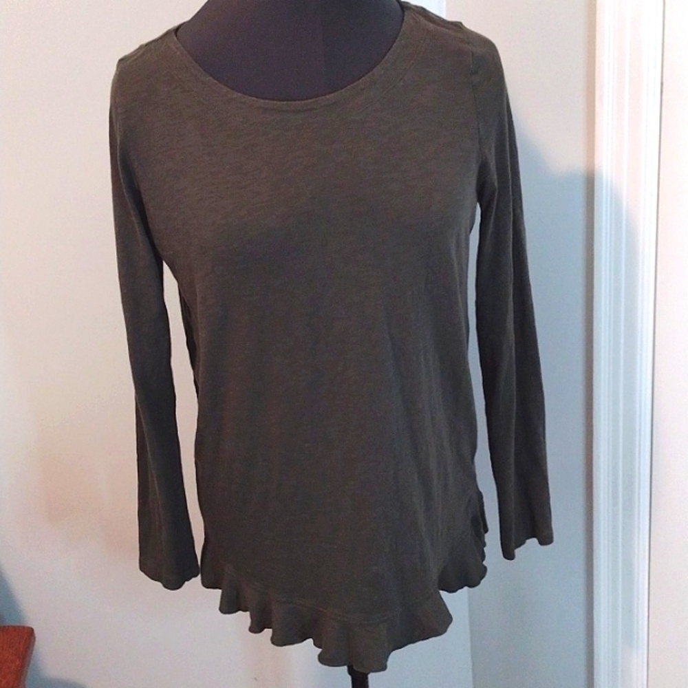 Susina Dk Green Slub Knit Top w Ruffle Hem Size L